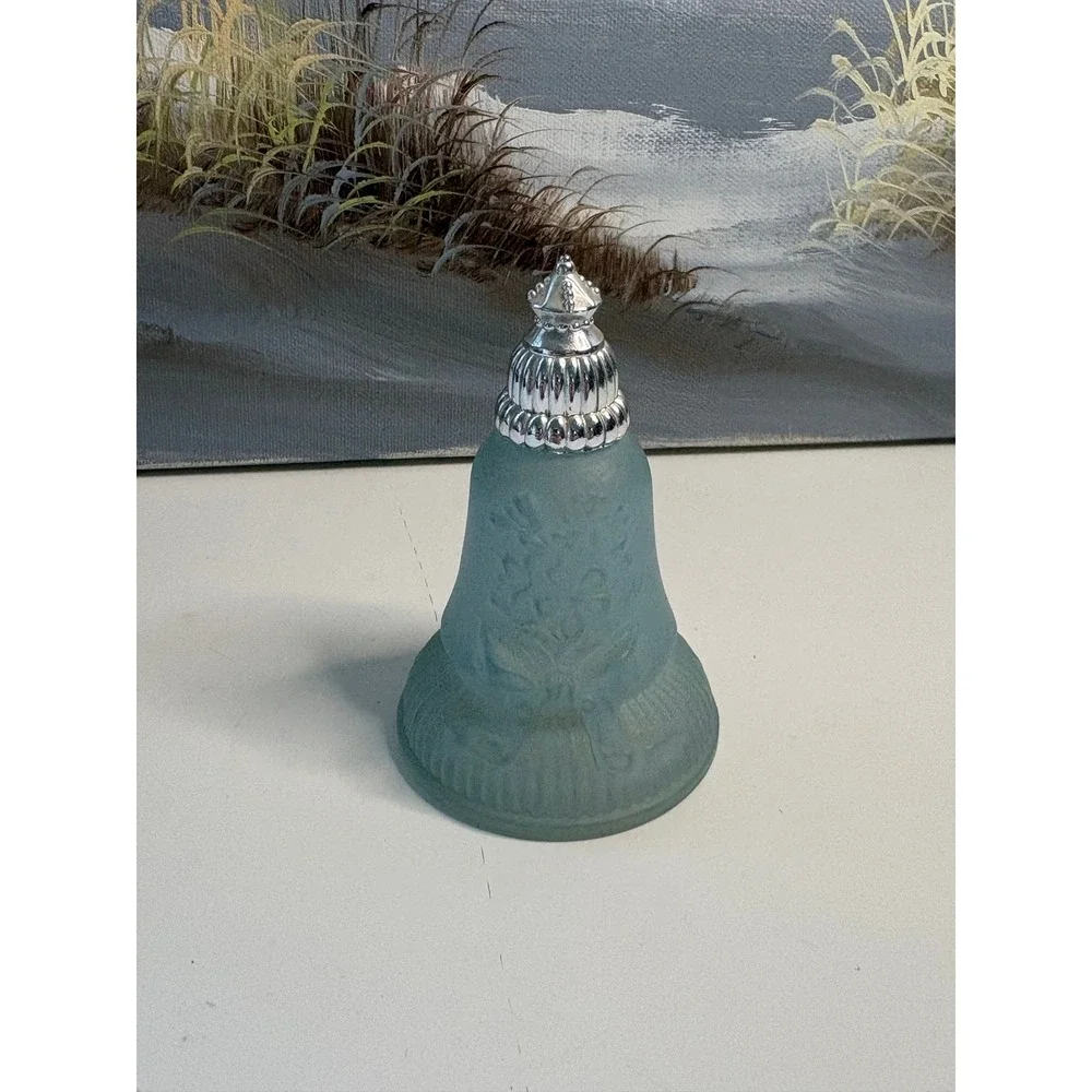 Vintage Avon Joyous Bell Topaze Cologne Frosted Blue Glass Bottle 1 fl oz Silver